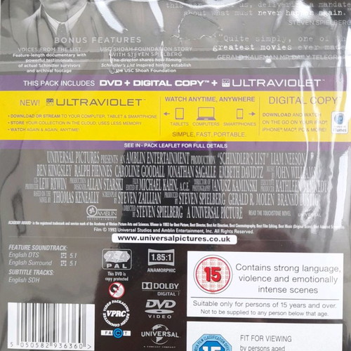 Schindler's List DVD used, 2-Disc 20th anniversary edition