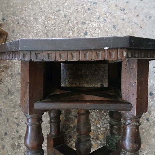 Vintage wooden table used, Victorian era with octagonal surface