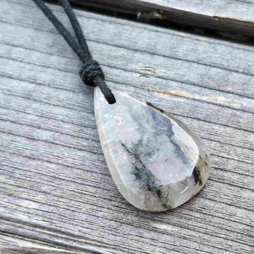 Tourmaline Quartz Amulet new, natural stone pendant