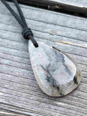 Tourmaline Quartz Amulet new, natural stone pendant