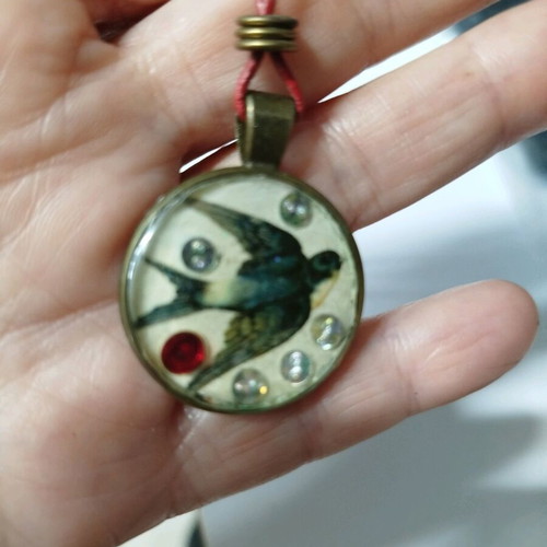 Swallow pendant handmade with epoxy resin on leather cord new