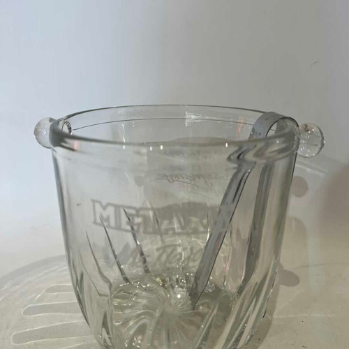 Metaxa glass ice bucket with tongs used