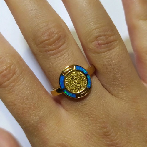 Silver gold-plated 925 ring with blue opal new, size 58