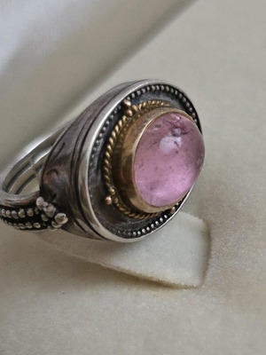 Silver 925 and gold 750 ring with tourmaline, Byzantine style, size 48