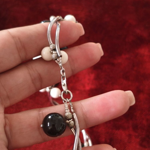 Handmade jewelry set with silver 925, onyx and white stones, like new