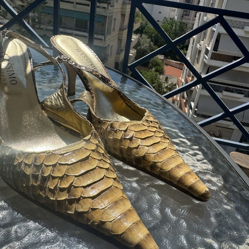 Massimo Vero Cuoio pointed slingback heels size 40 used, elegant gold brown