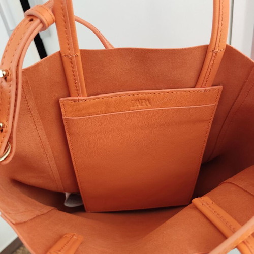 Zara orange real leather tote bag boho chic new with tags