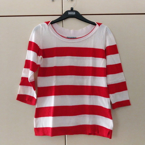 Brigitte striped knitted blouse size M like new, 100% cotton, 3/4 sleeve