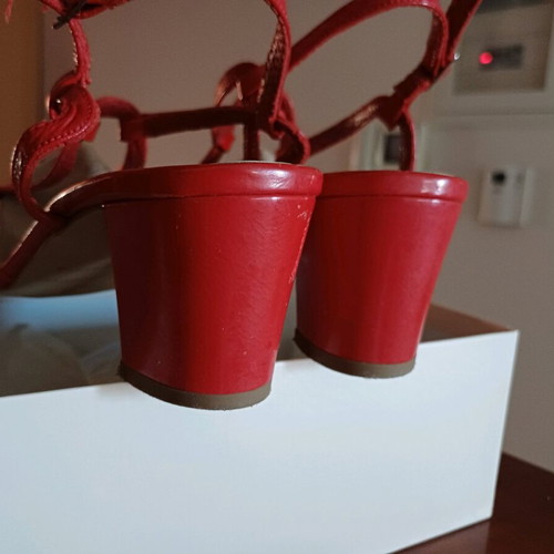Bournazos leather sandals in bright red, size 40
