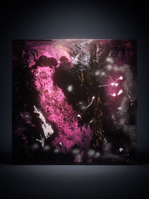 Cosmic Sakura Fluid Art Painting 70x70 cm new with gold accents