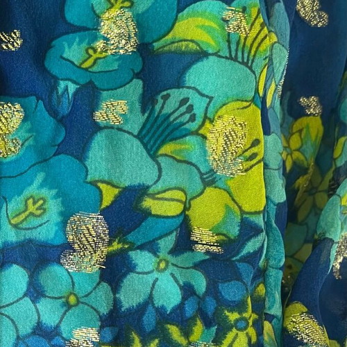 Vintage dress used, chiffon with belt, 1970s