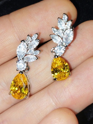 Vintage σκουλαρίκια Citrine Queen καινούργια, ασημί ανοξείδωτο ατσάλι