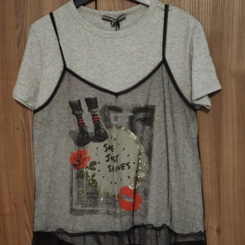 Attrattivo T-shirt new grey with black detachable tulle lining