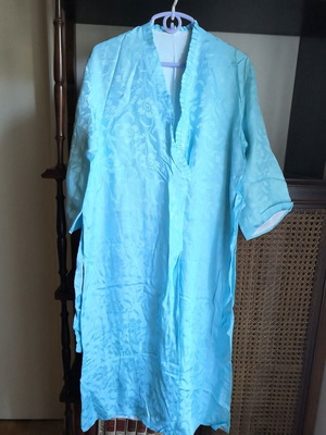 Robe de chambre satin kimono, bright turquoise, Large