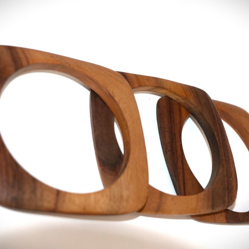 Set of 3 wooden handmade bracelets brown color from teak wood new