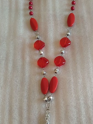 Red long necklace used, lightweight