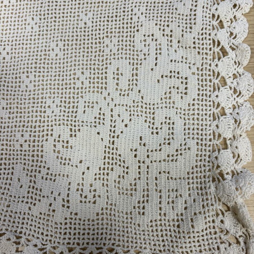 Handmade white crochet doily used, 28x28 cm
