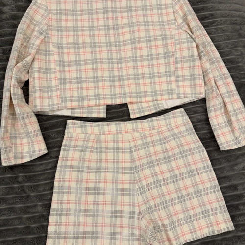 Zara checked jacket and shorts set new beige