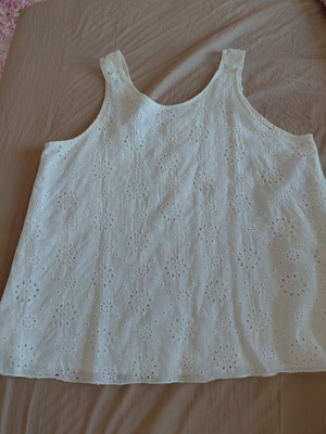 Women's sleeveless cotton top with cutwork design, white, size XL