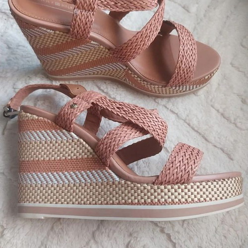 Tommy Hilfiger Raffia Wedge Nude Women's High Heeled Sandals Size 41 New