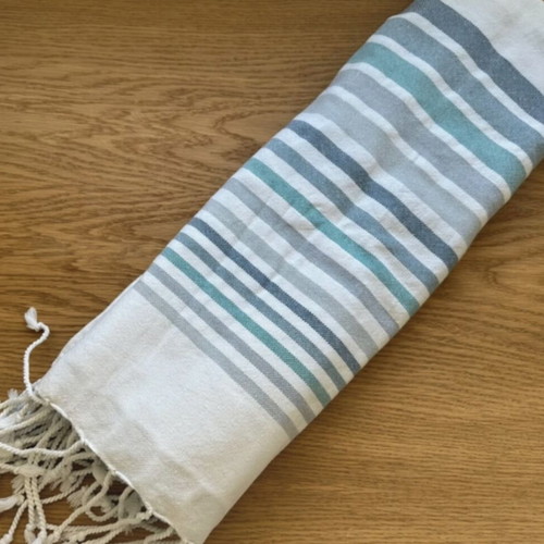 Azade striped beach towel, quick-dry cotton, blue shades