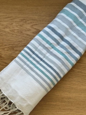 Azade striped beach towel, quick-dry cotton, blue shades