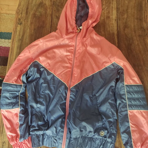 Pull & Bear women's waterproof jacket with hood, blue and pink