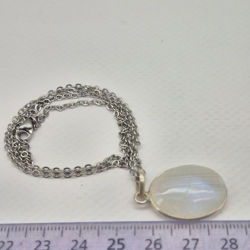 Moonstone Silver 925 Necklace Oval Pendant with Stainless Steel Chain new