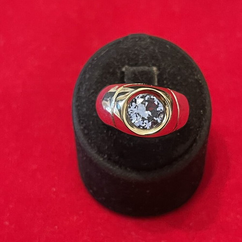 Silver gold ring 925 585 with semi-precious stone, used, size 55