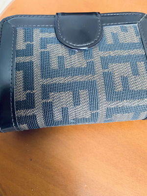 Vintage small wallet with geometric pattern, fabric, brown