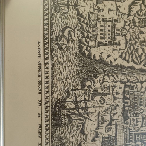 Framed reproduction of old Athos map print used