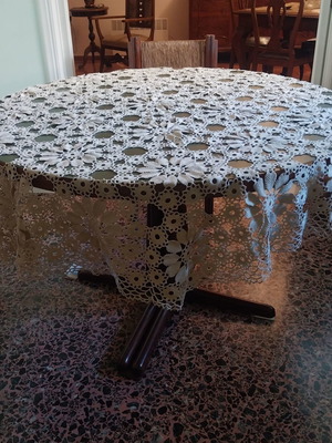 Handmade crochet round tablecloth new, beige, 180 cm diameter