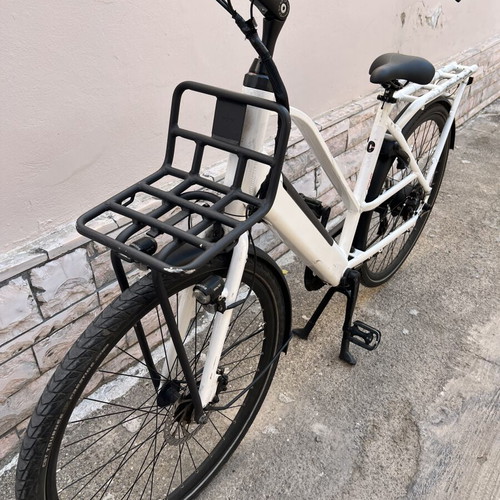 Electric City Bike white ebike used with battery and LED lights