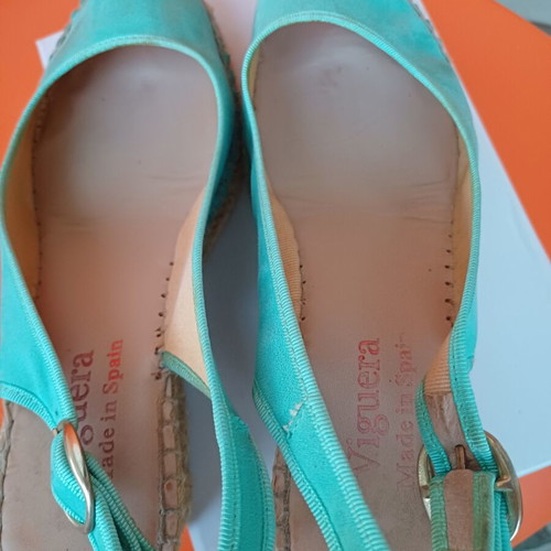 Viguera women's summer espadrille platform peep toe shoes used, mint