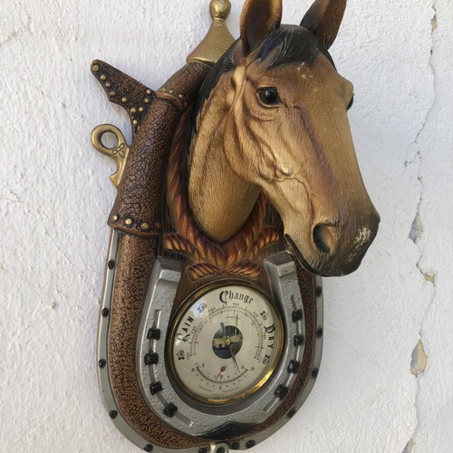 Vintage wall barometer with horse head, plastic PVC