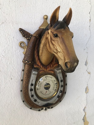 Vintage wall barometer with horse head, plastic PVC