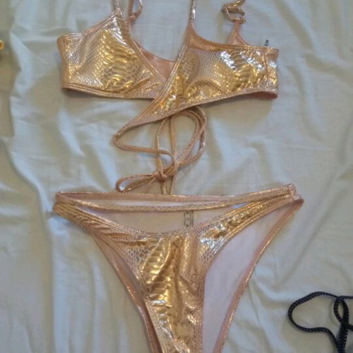 Shein bikini swimsuit new, gold croco color