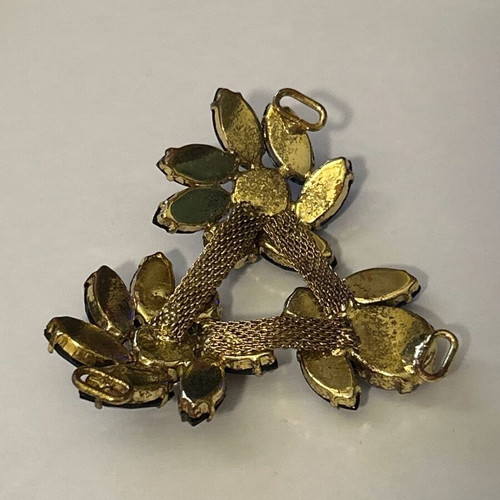Vintage gold-plated pendant with black and prong-set rhinestones, like new