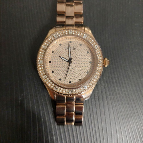 Oxette women's wristwatch like new, rose gold plated with crystals