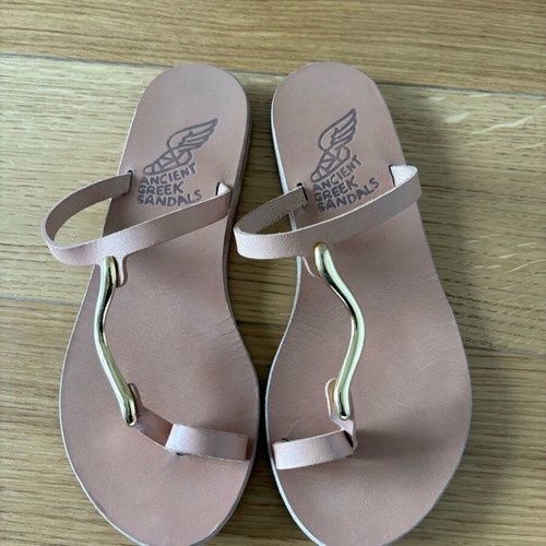 Ancient Greek Sandals Aten leather beige sandals used with gold detail