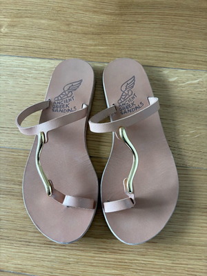 Ancient Greek Sandals Aten leather beige sandals used with gold detail