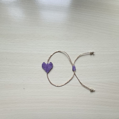 Macrame bracelet with purple heart, adjustable closure