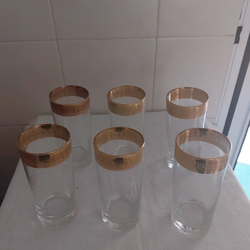 Venetian crystal water glasses with 22 karat gold leaf, set of 6 new