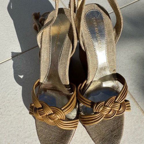 BCBG Max Azria wooden platform sandals with rope laces size 38 like new