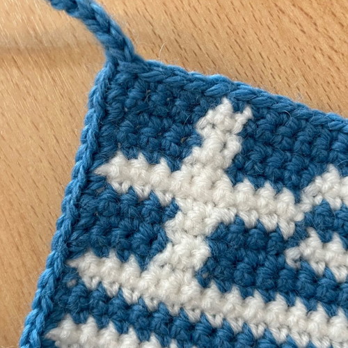 Handmade crochet mug cozy with Greek flag new