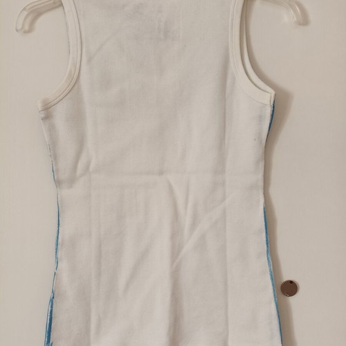 Enigma sleeveless women's top like new, blue and white washed effect