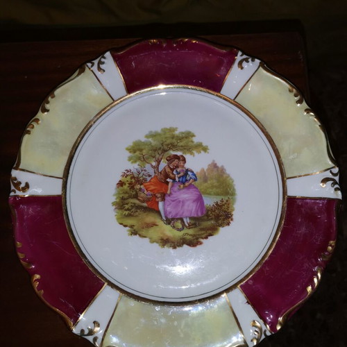 Vintage Winterlink porcelain set used, serving platter and 4 Victorian style plates