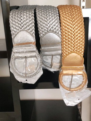 Ζώνη φαρδιά πλεκτή καινούργια, γκρι και μπεζ, μέγεθος 100