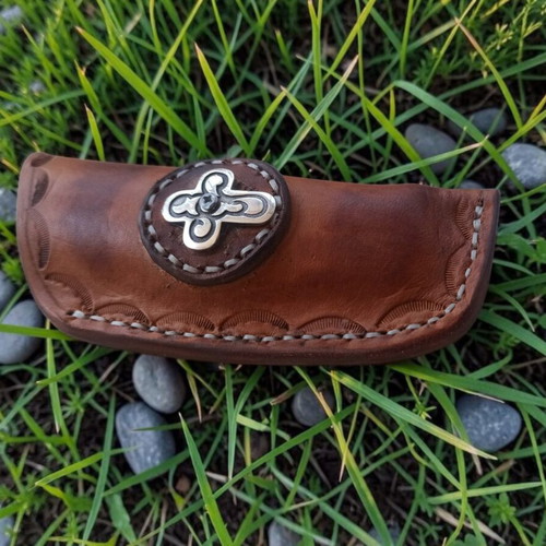 Handmade leather belt sheath for pocket knife, genuine cowhide