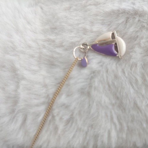 Purple Sailing Necklace with Gold Steel Chain and Enamel Motif